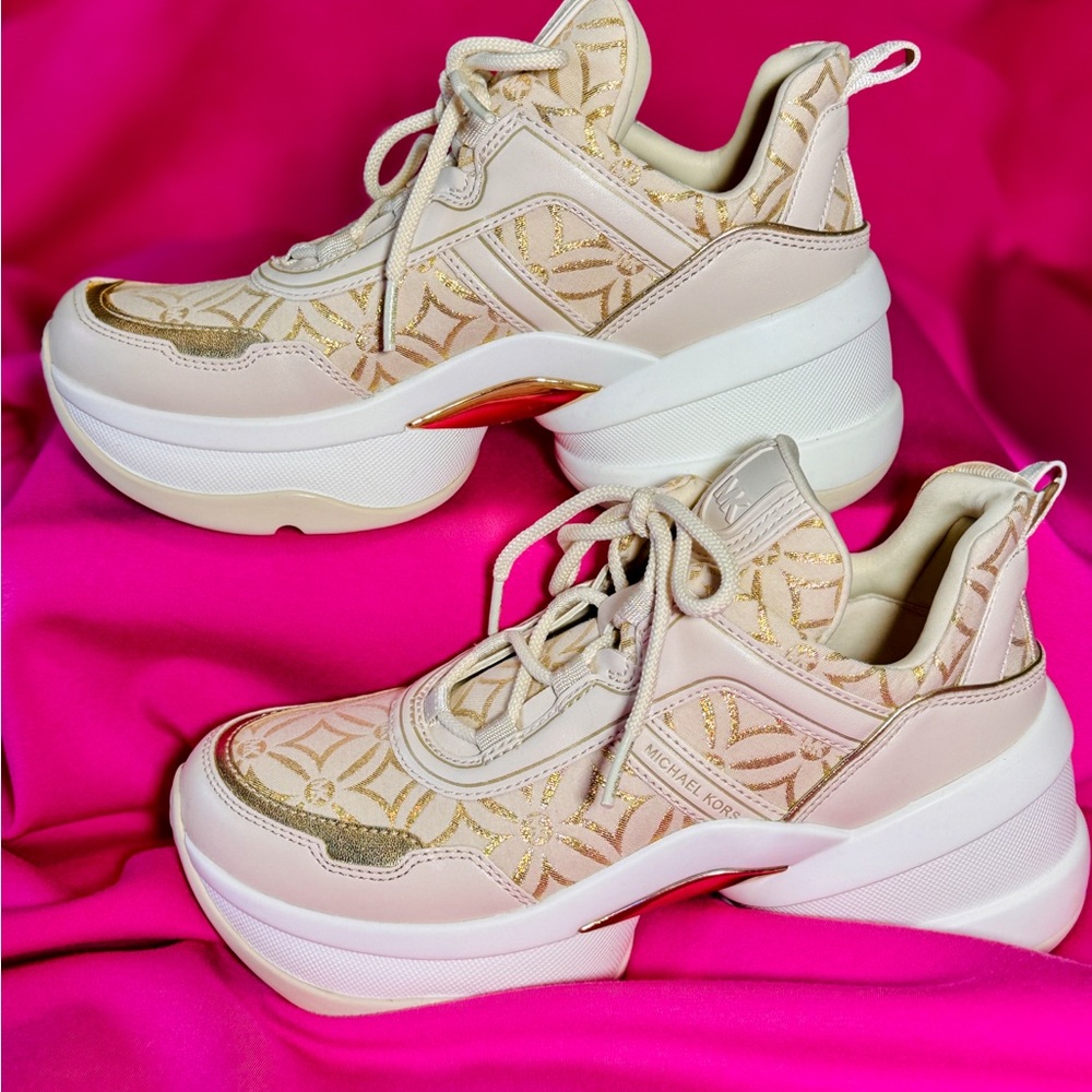 Michael Kors Olympia Metallic Logo Jacquard Trainer, S7.5